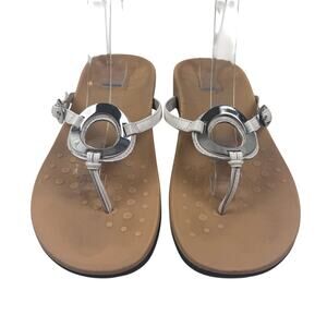 Vionic Karina White Leather Silver Metal Ring Comfort Ortho Sandals Women's 10